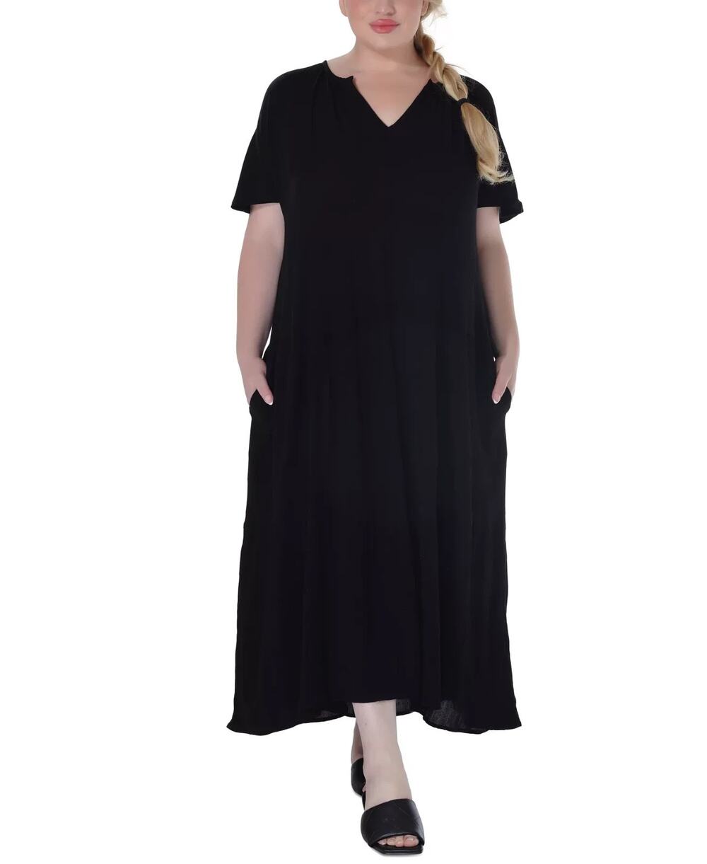 Raviya Ravyia Plus Size Short-Sleeve Textured Cover-Up Dress Black Size 2X 3543